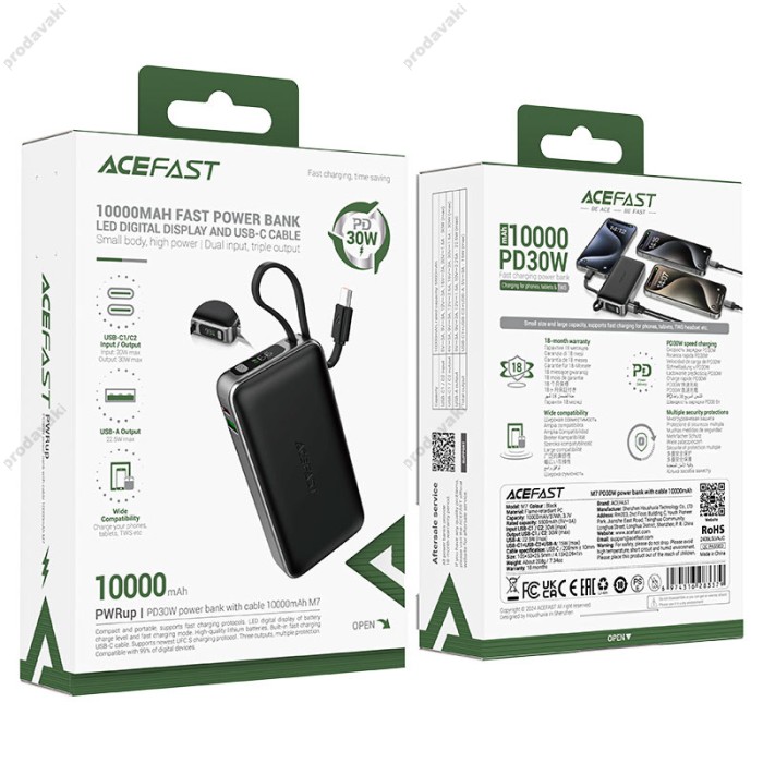 Повербанк портативний акумулятор Power bank ACEFAST M7 PD fast charging 30W 10000 mAh Grey